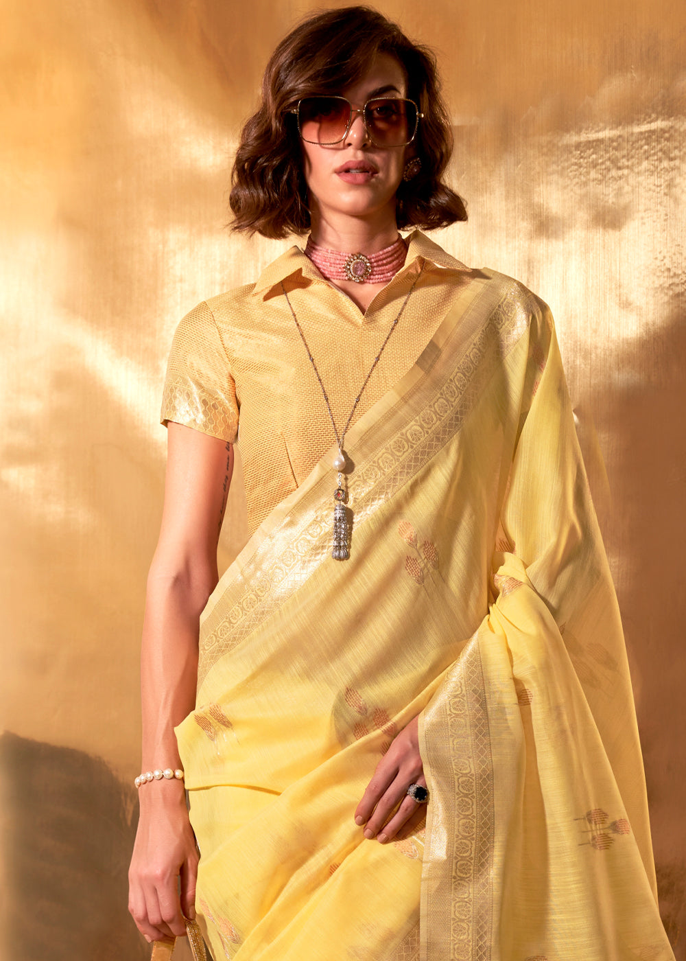 Buy MySilkLove Rob Roy Yellow Handloom Linen Cotton Saree Online