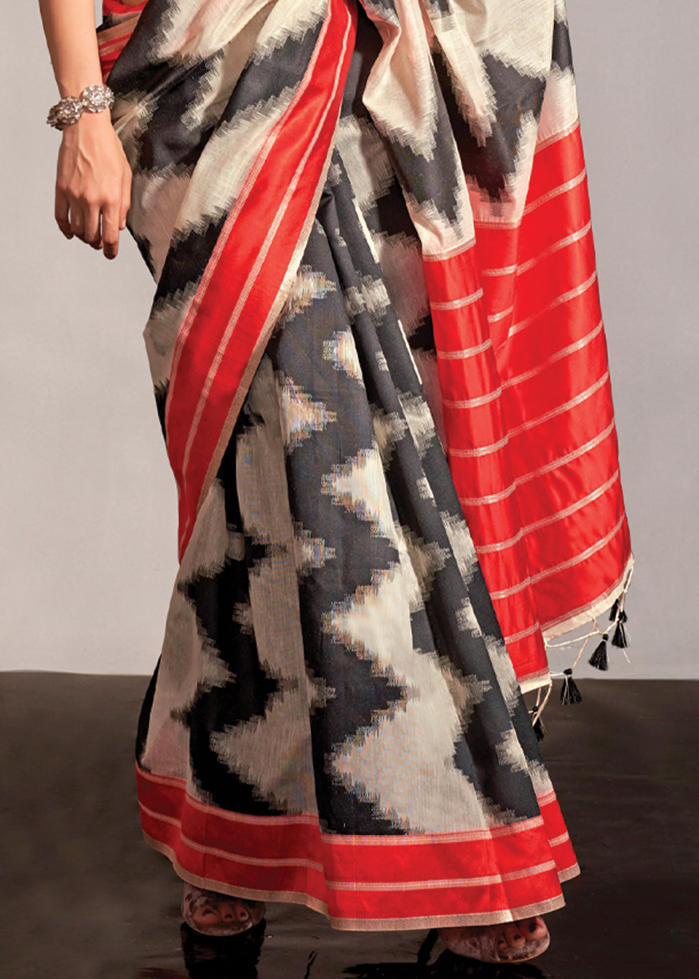 Buy MySilkLove Alabaster White Woven Banarasi Soft Silk Saree Online