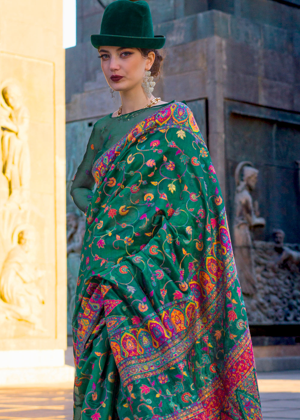 Buy MySilkLove Oracle Green Jamawar Woven Organza Silk Saree Online