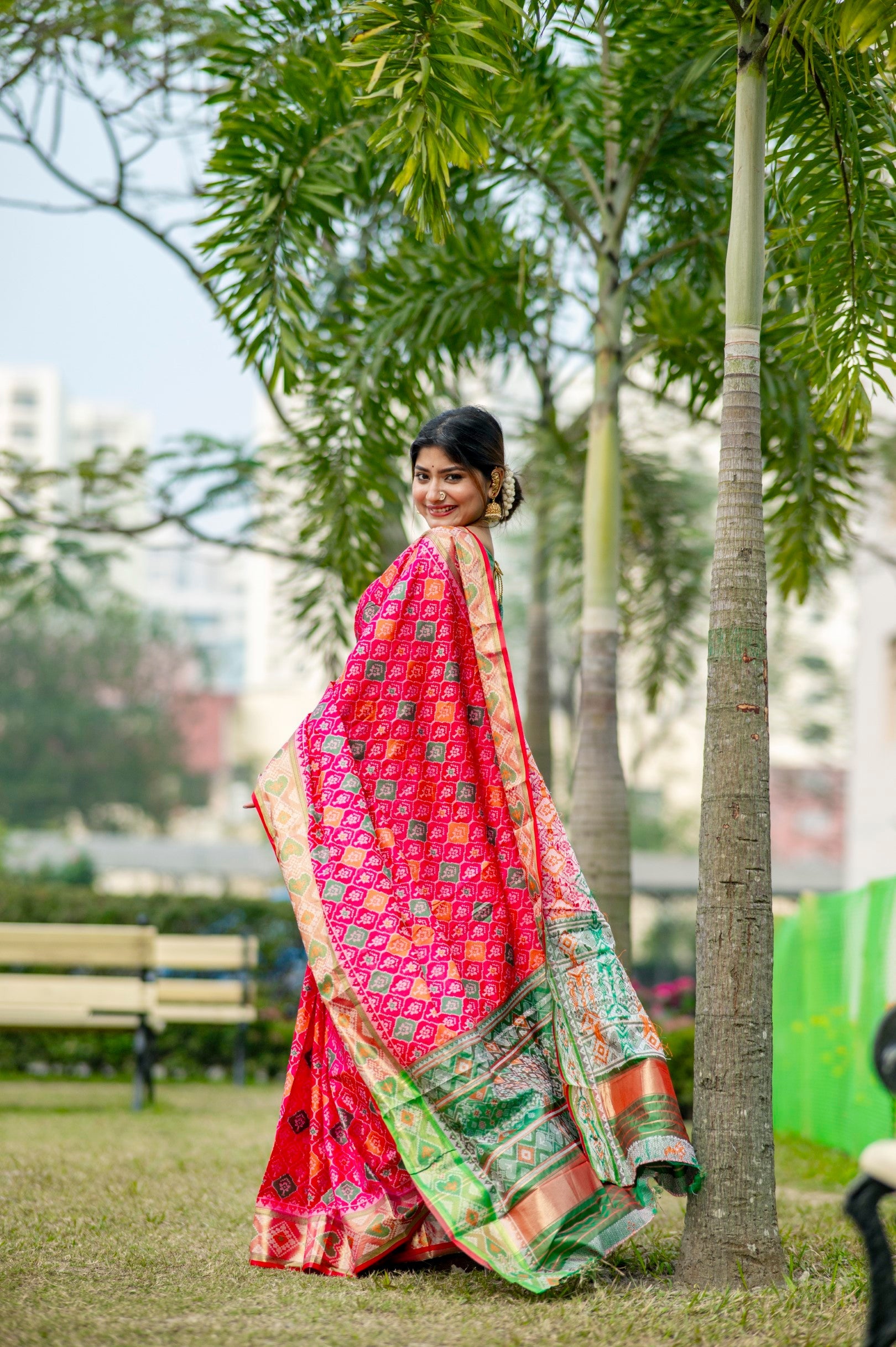 Buy MySilkLove Amaranth Pink Banarasi Silk Patola Saree Online