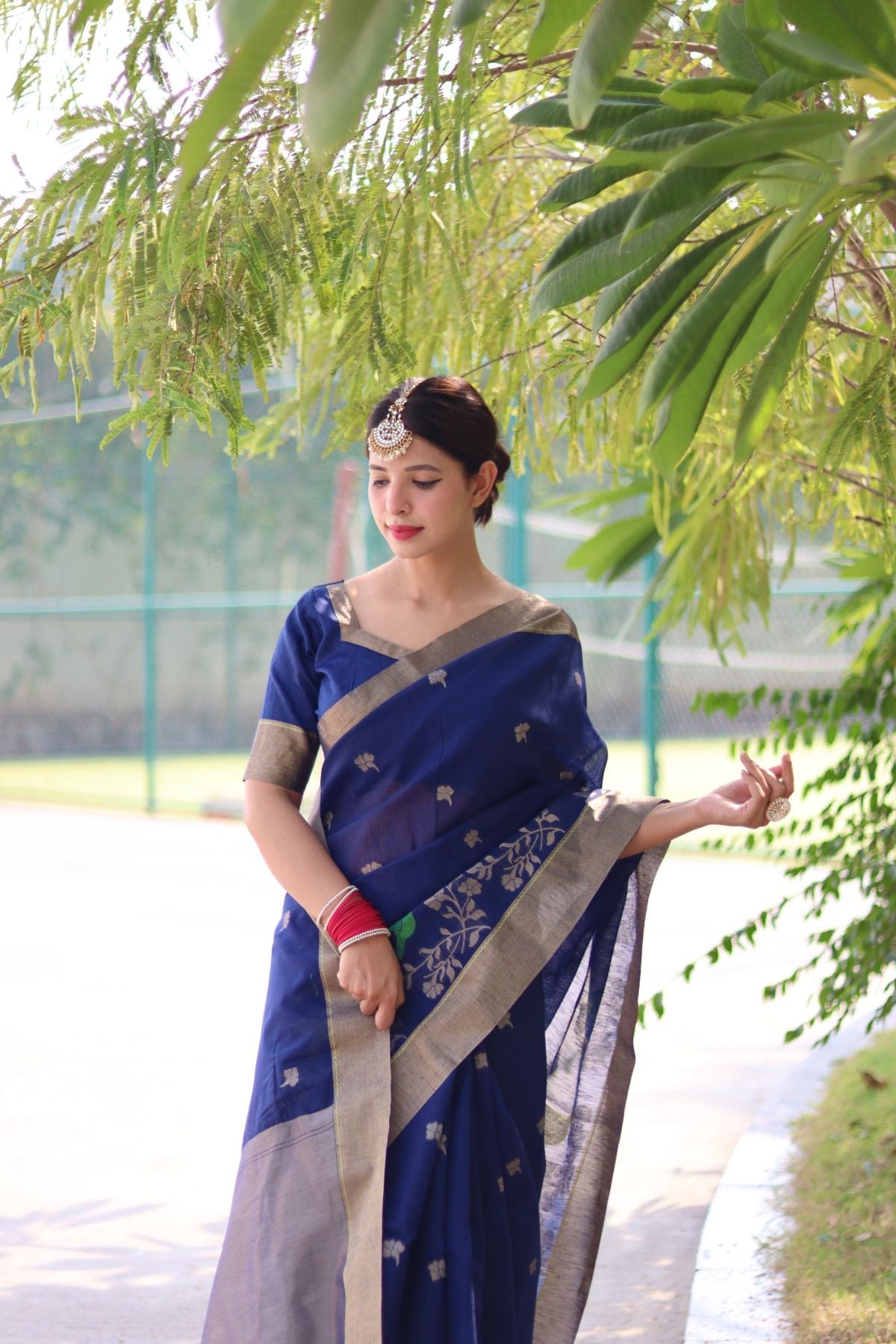 Buy MySilkLove Yale Blue Cotton Silk Saree Online