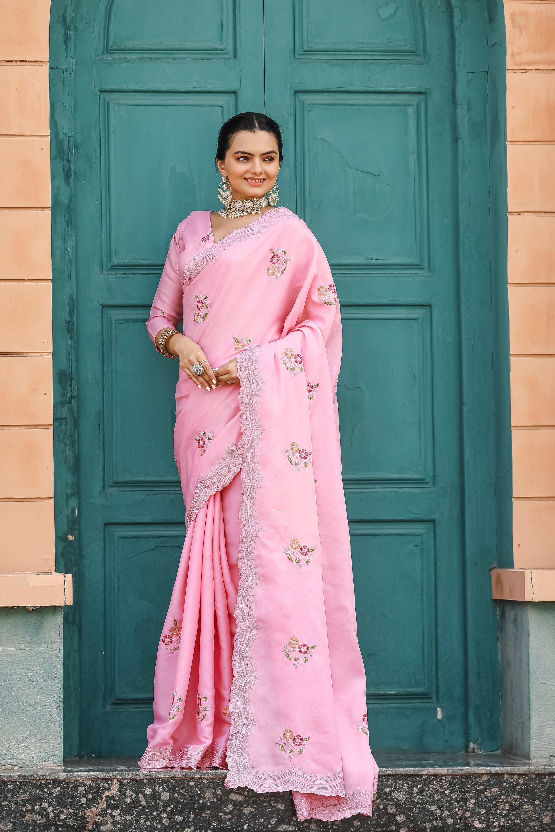 Buy MySilkLove Lotus Pink Embroidery Tussar Cotton Saree Online