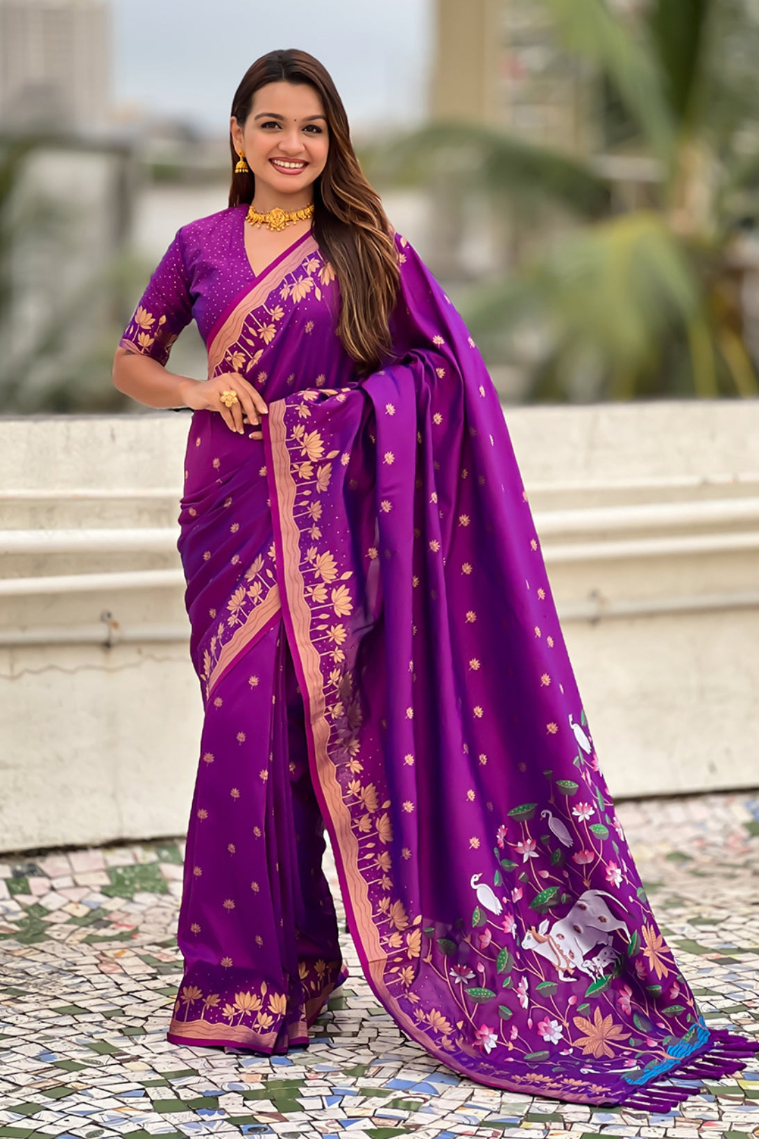Buy MySilkLove Columbine Purple Woven Lotus Banarasi Saree Online