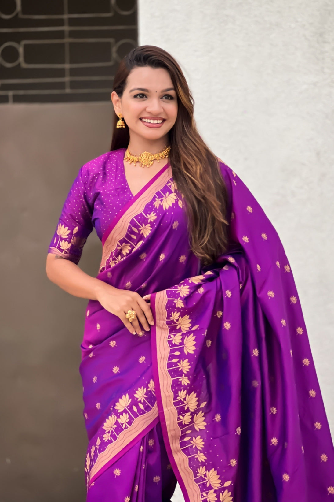 MySilkLove Columbine Purple Woven Lotus Banarasi Saree