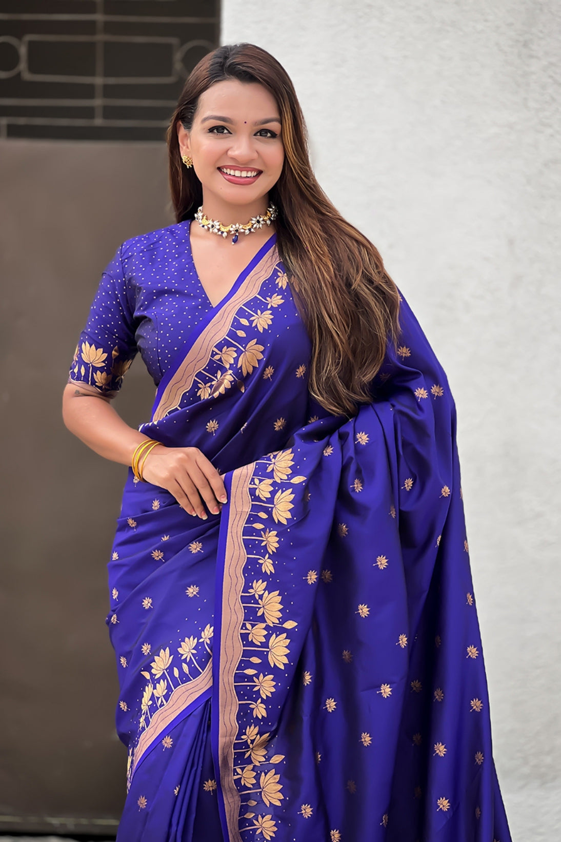 Buy MySilkLove Royal Blue Woven Lotus Banarasi Saree Online