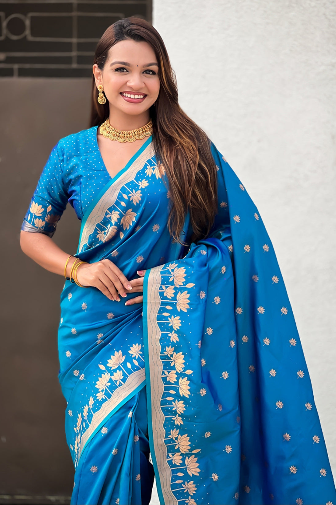 Buy MySilkLove Sibirica Blue Woven Lotus Banarasi Saree Online