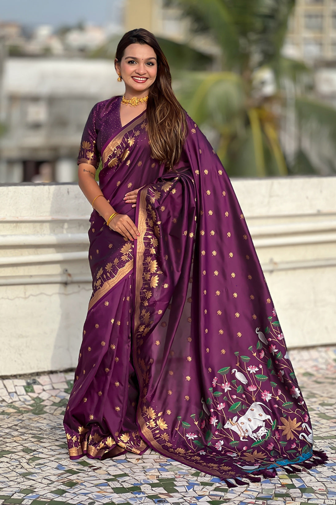 Buy MySilkLove Crocus Purple Woven Lotus Banarasi Saree Online
