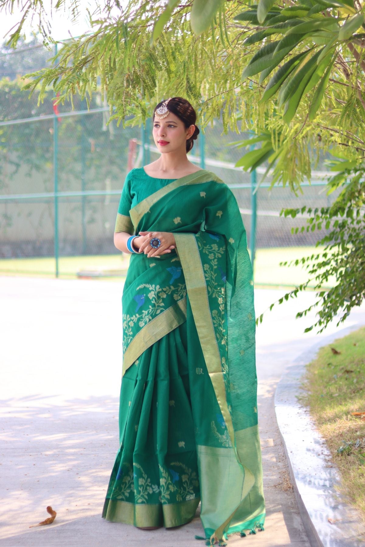 Buy MySilkLove Lochinvar Green Cotton Silk Saree Online