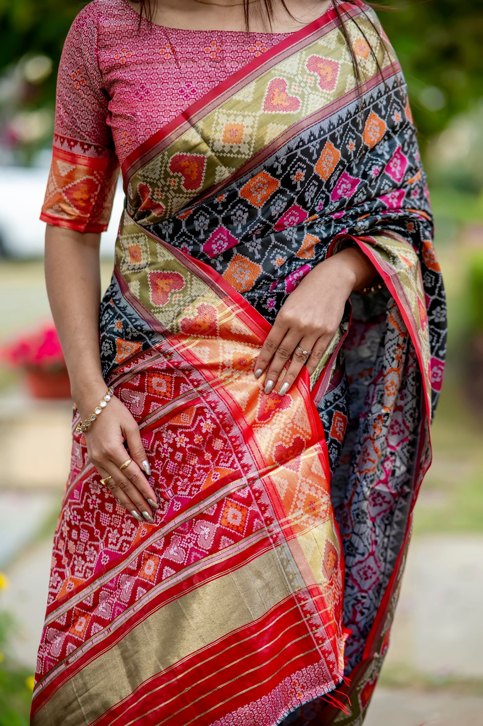 Buy MySilkLove Scarpa Flow Black Banarasi Silk Patola Saree Online