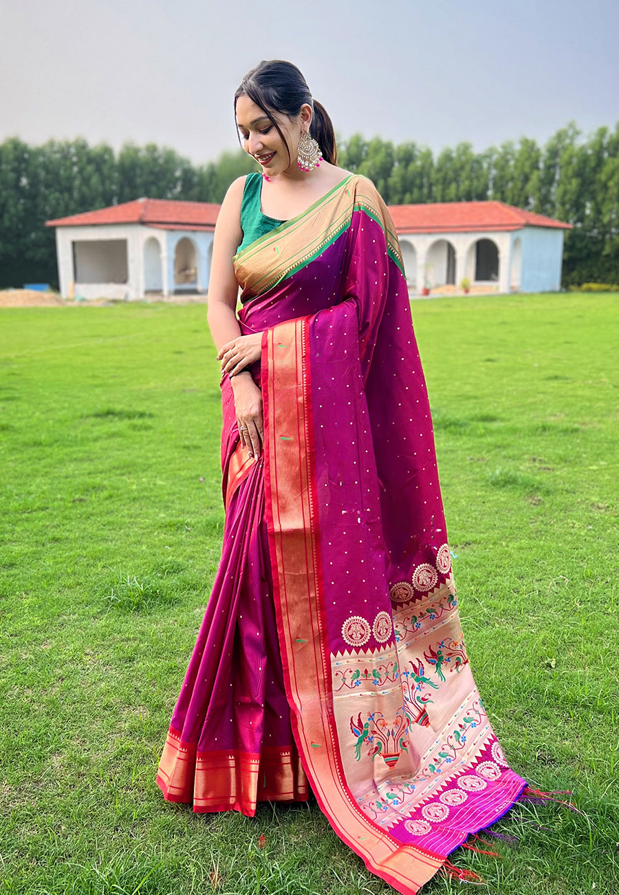 Buy MySilkLove Jazberry Pink Woven Paithani Saree Online