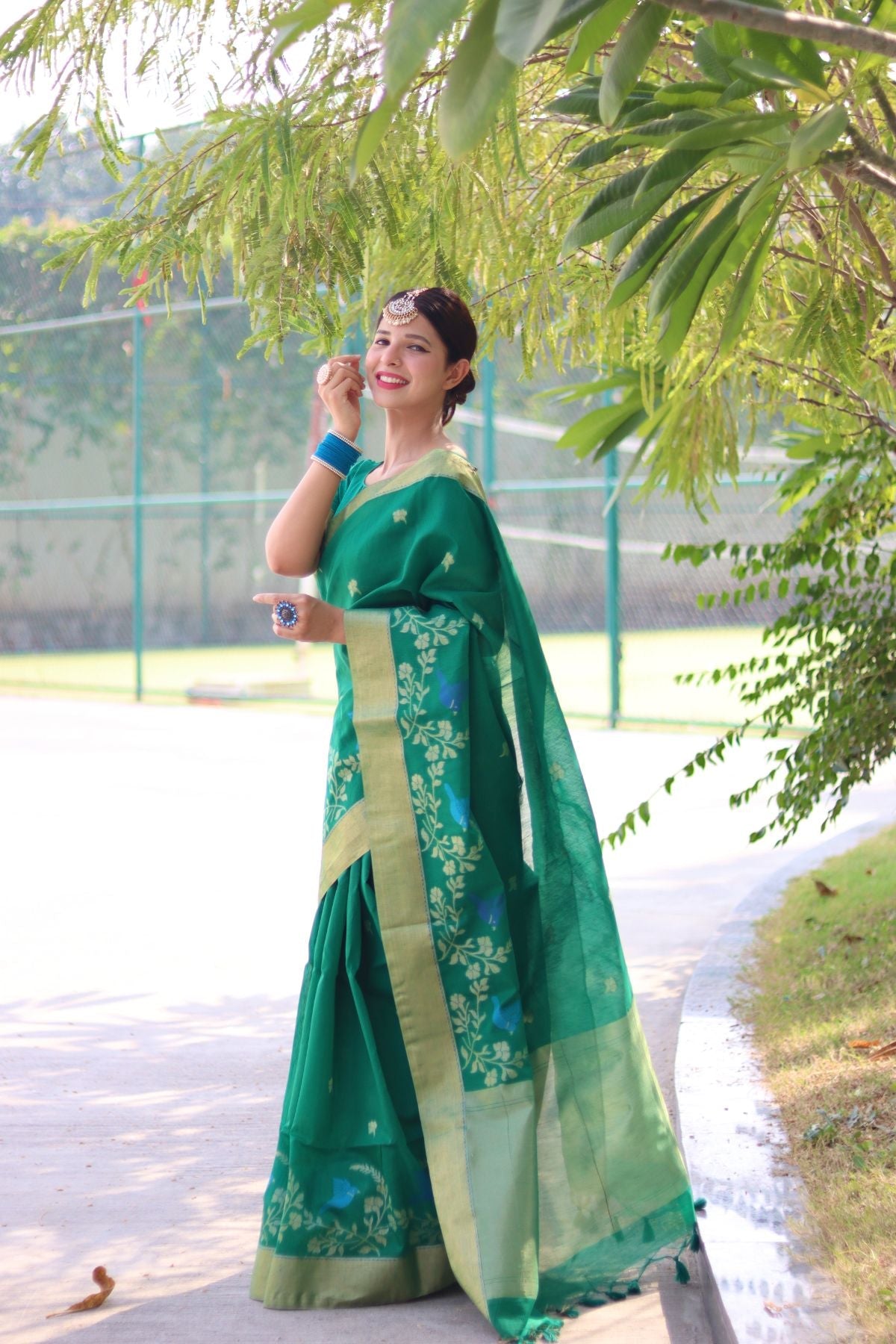 Buy MySilkLove Lochinvar Green Cotton Silk Saree Online