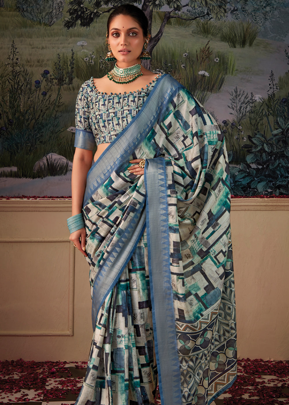 Buy MySilkLove Blue Bayoux Woven Banarasi Tussar Silk Saree Online