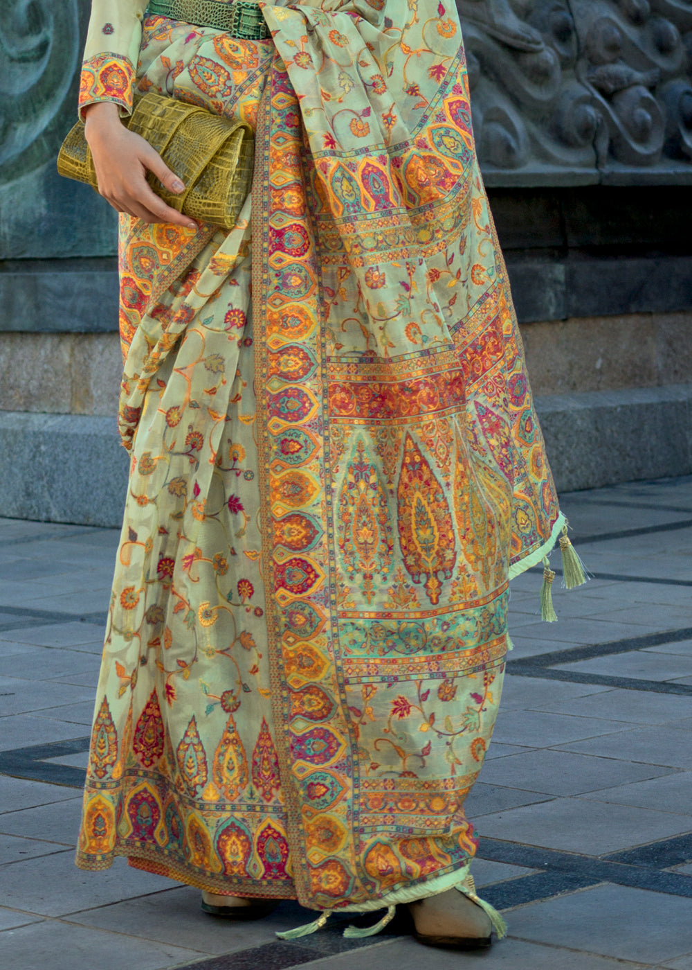 Buy MySilkLove Norway Green Jamawar Woven Organza Silk Saree Online