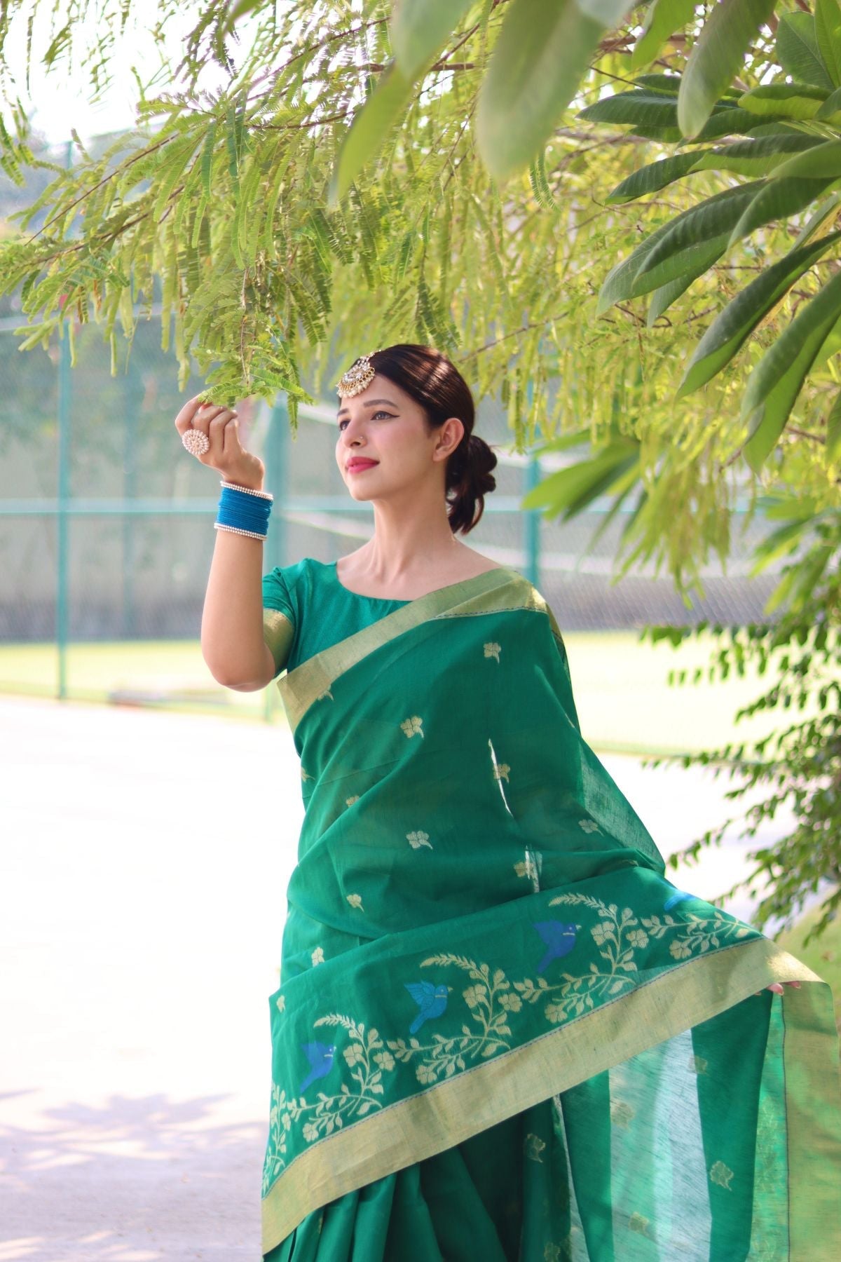 Buy MySilkLove Lochinvar Green Cotton Silk Saree Online