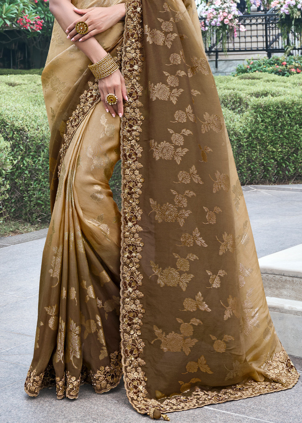 Buy MySilkLove Peanut Brown Embroidered Designer Silk Saree Online