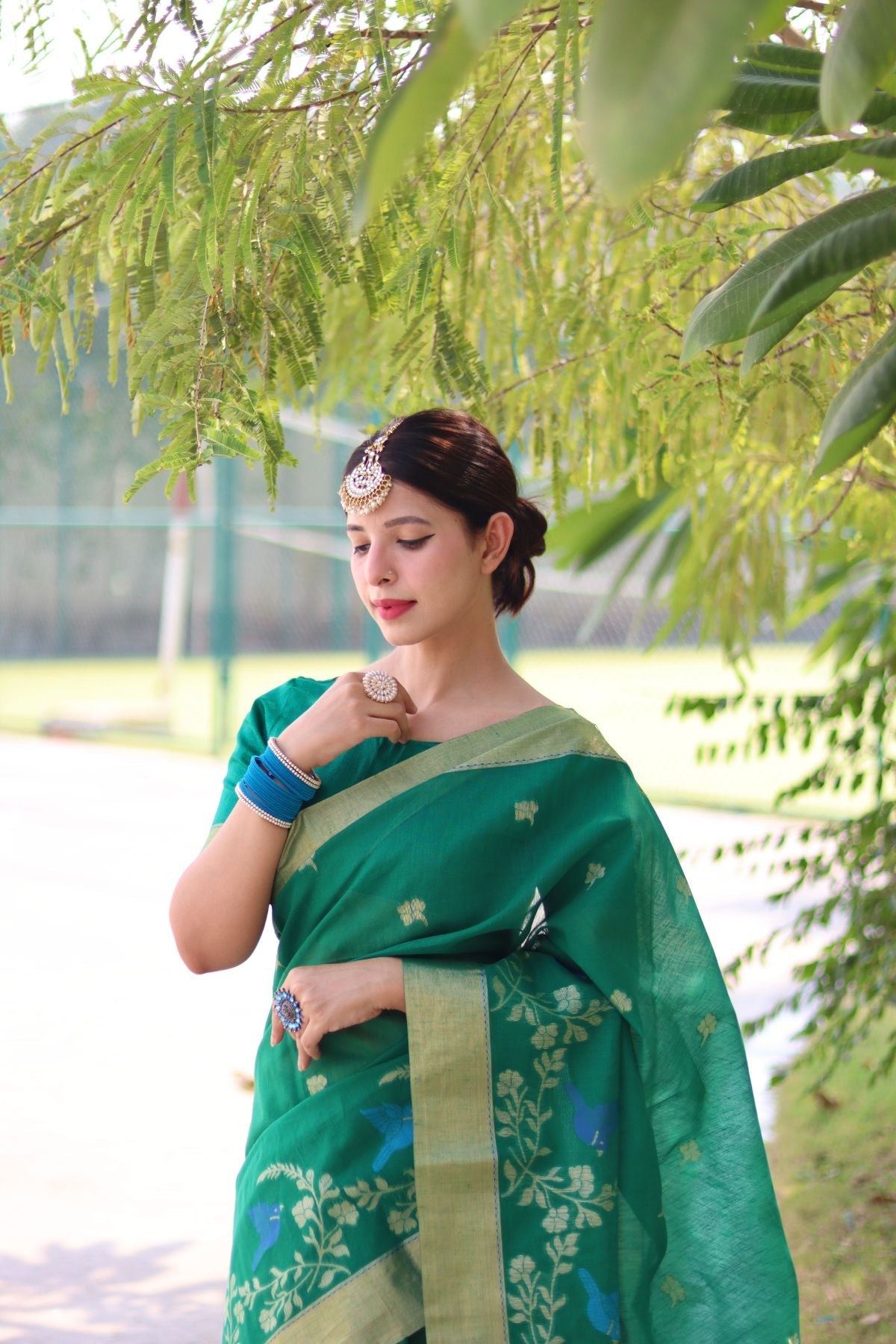 Buy MySilkLove Lochinvar Green Cotton Silk Saree Online