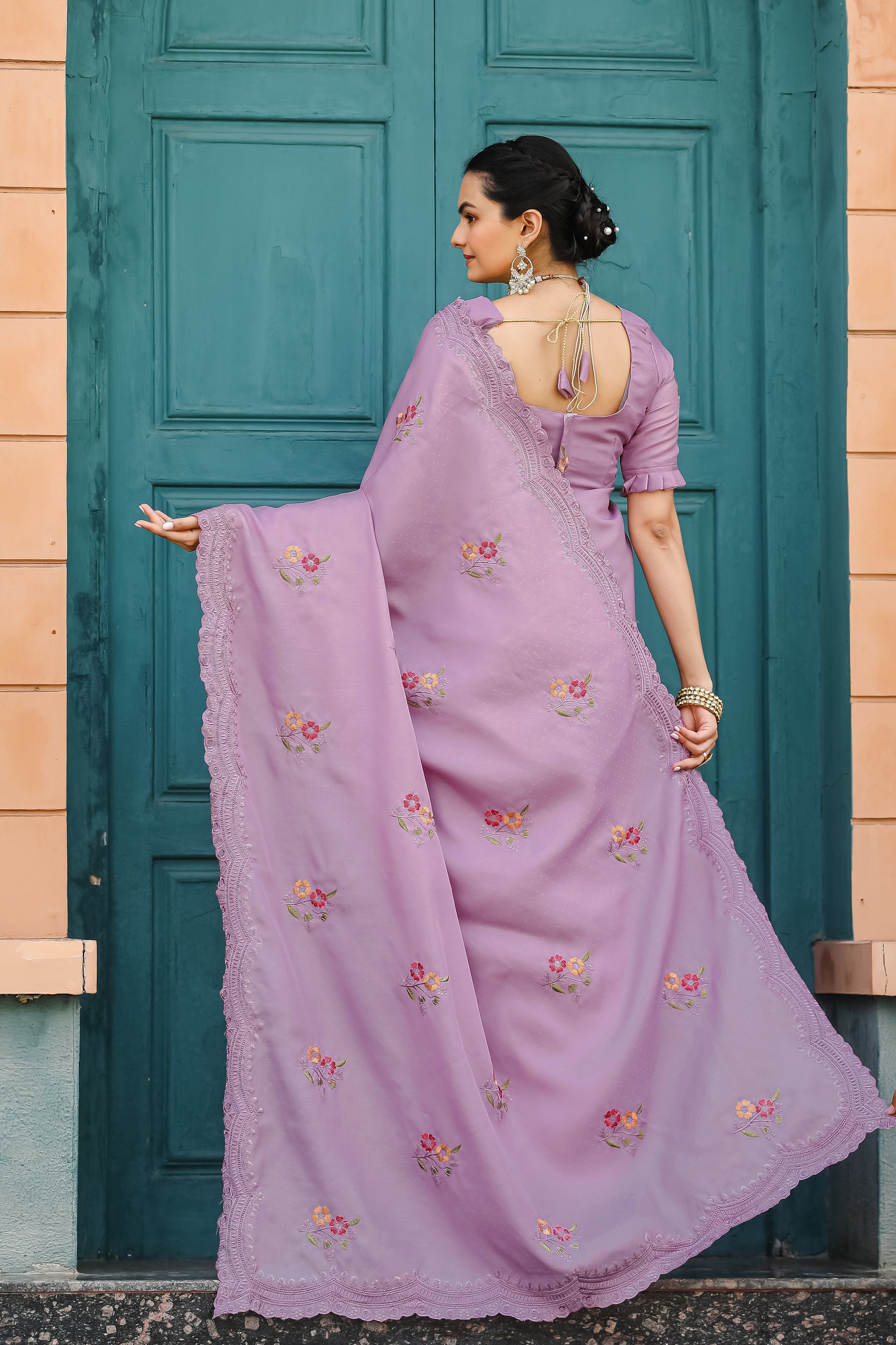 Buy MySilkLove Old Rose Purple Embroidery Tussar Cotton Saree Online