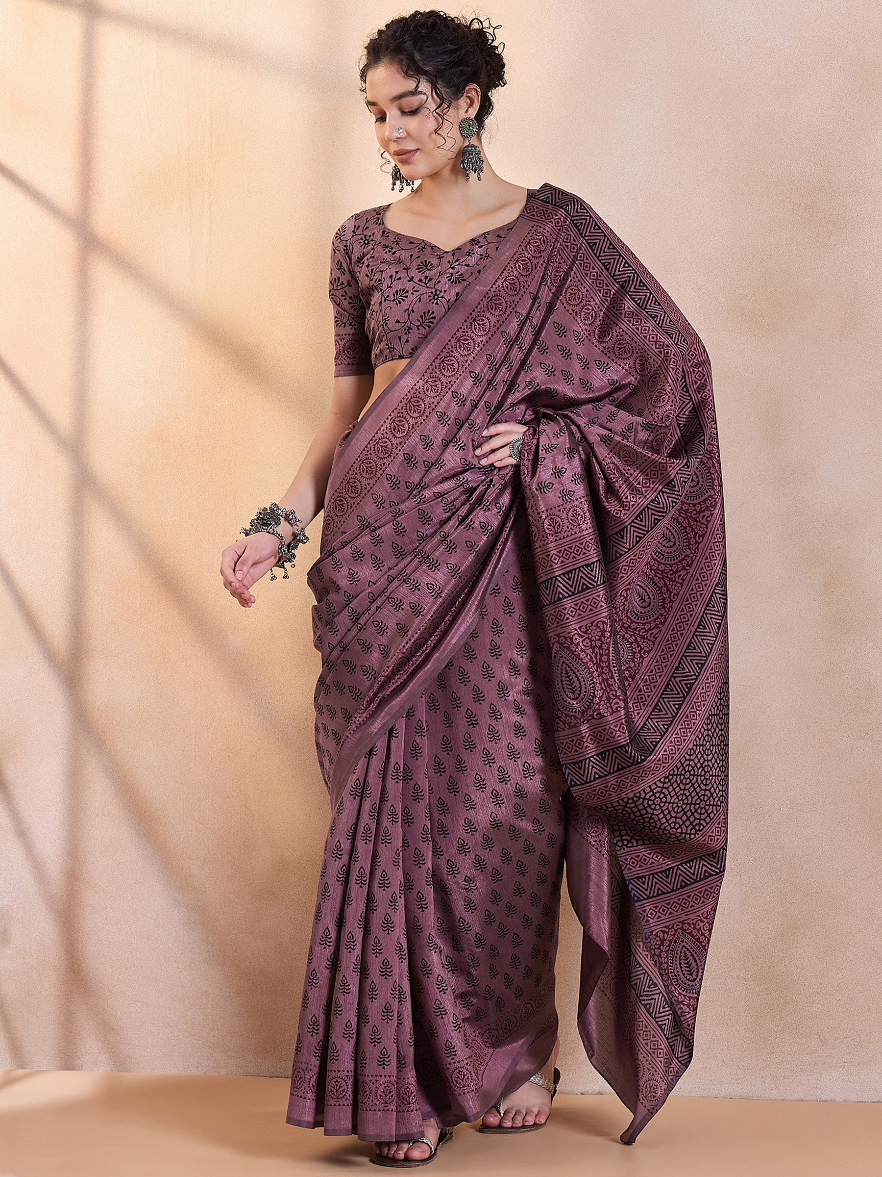 Buy MySilkLove Orchid Pearl Purple Printed Dola Silk Saree Online