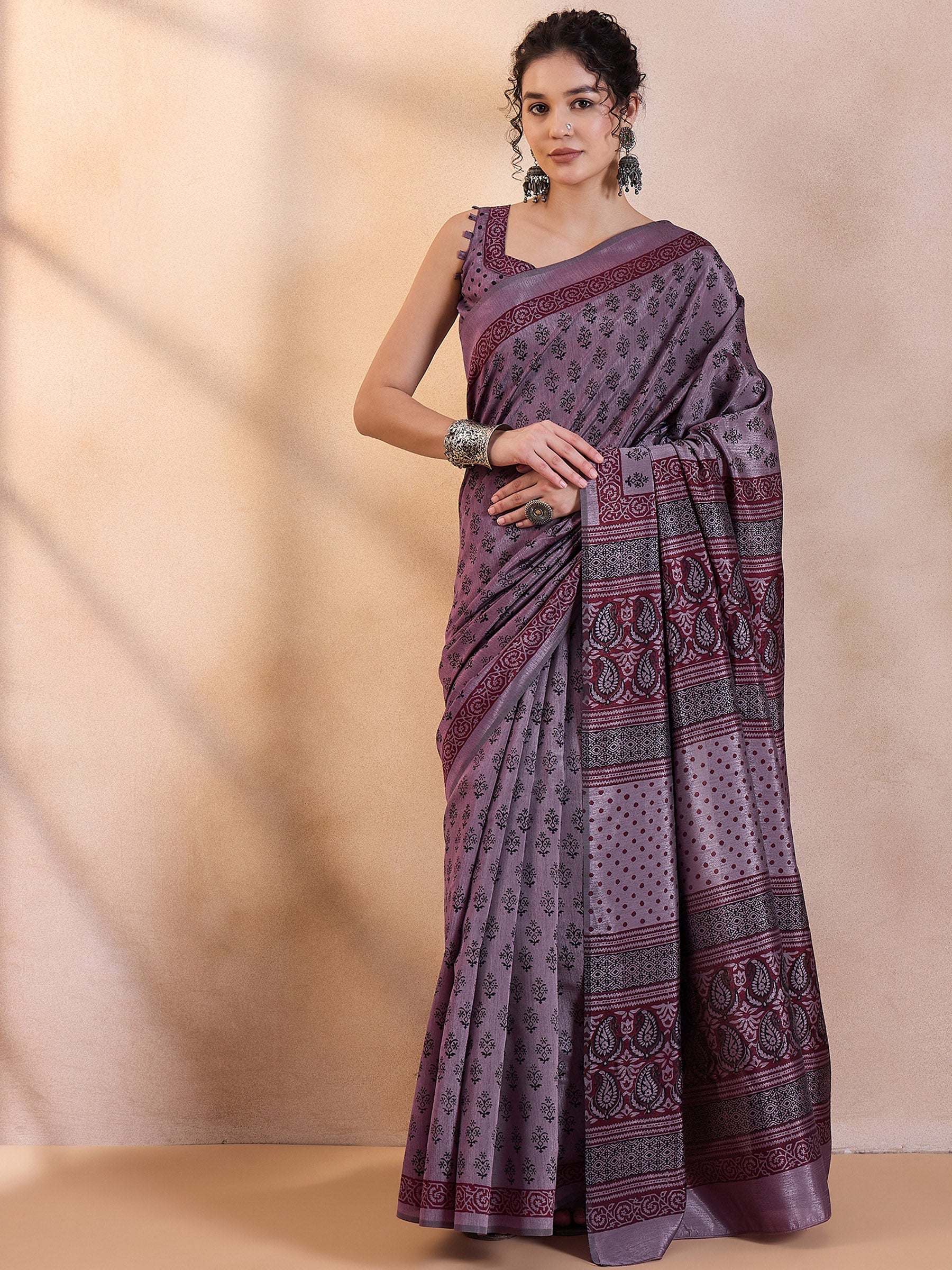 Buy MySilkLove Old Lavender Printed Dola Silk Saree Online