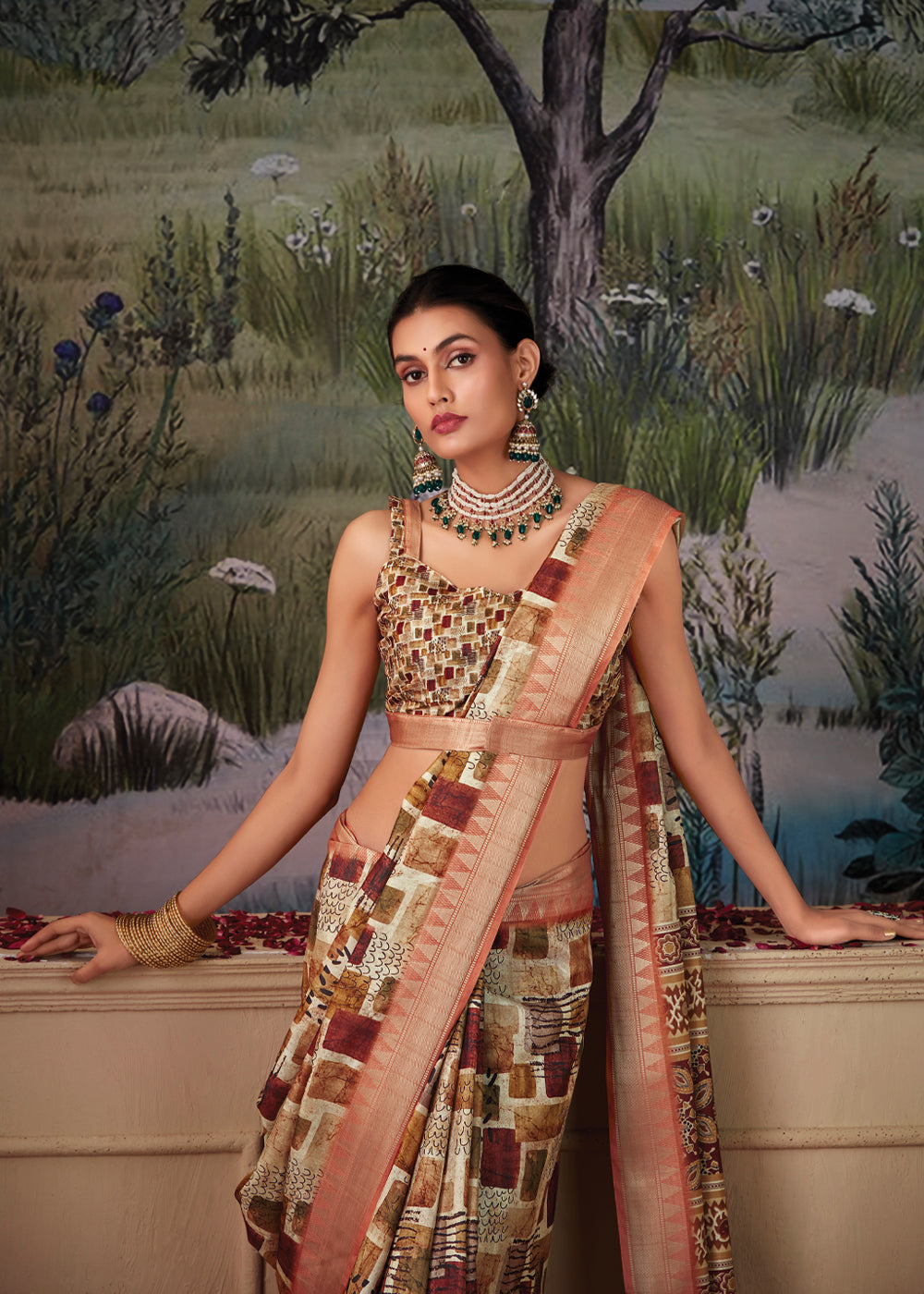 Buy MySilkLove Muddy Waters Brown and Cream Woven Banarasi Tussar Silk Saree Online