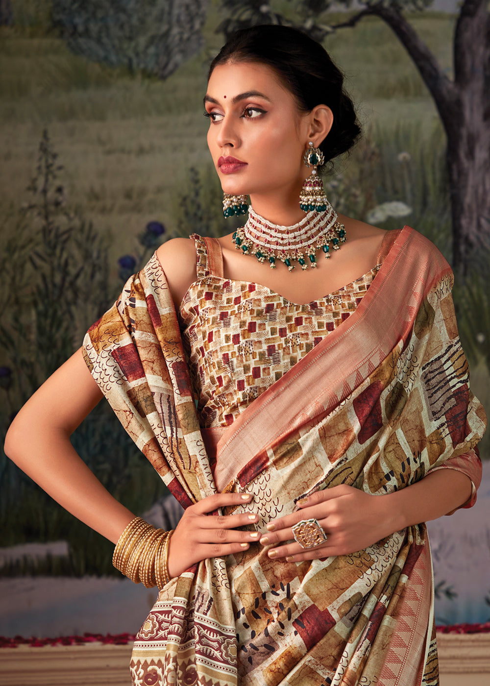 Buy MySilkLove Muddy Waters Brown and Cream Woven Banarasi Tussar Silk Saree Online