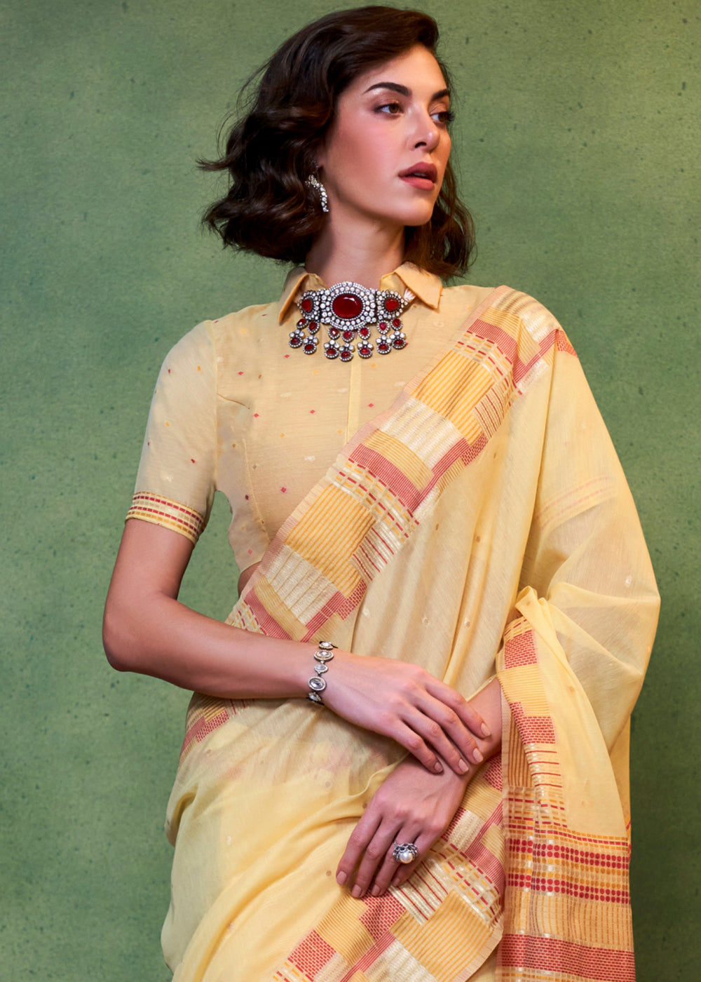 Buy MySilkLove Brandy Yellow Handloom Cotton Silk Saree Online