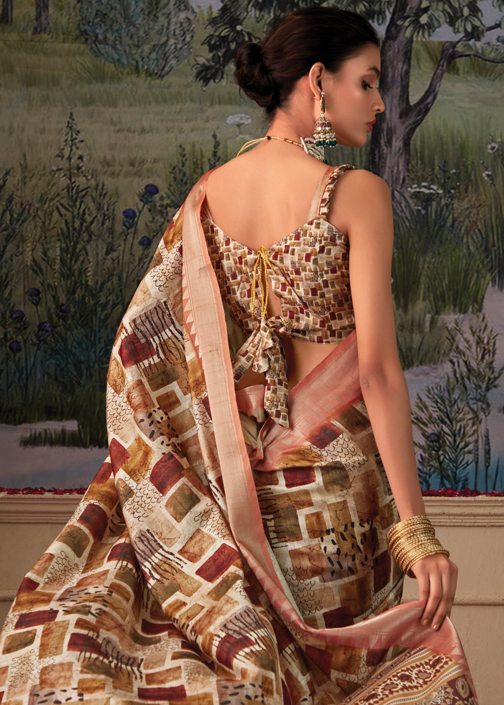 Buy MySilkLove Muddy Waters Brown and Cream Woven Banarasi Tussar Silk Saree Online