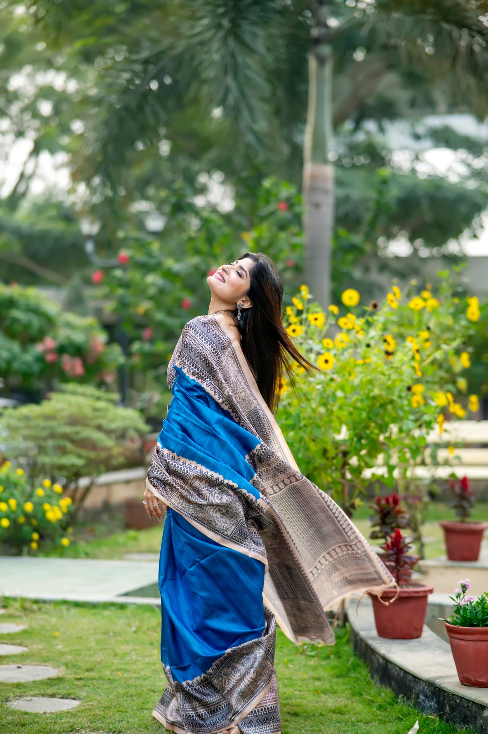 Buy MySilkLove Royal Blue Madhubani Printed Silk Saree Online