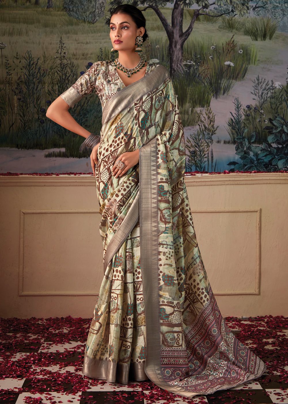 Buy MySilkLove Pablo Green Woven Banarasi Tussar Silk Saree Online