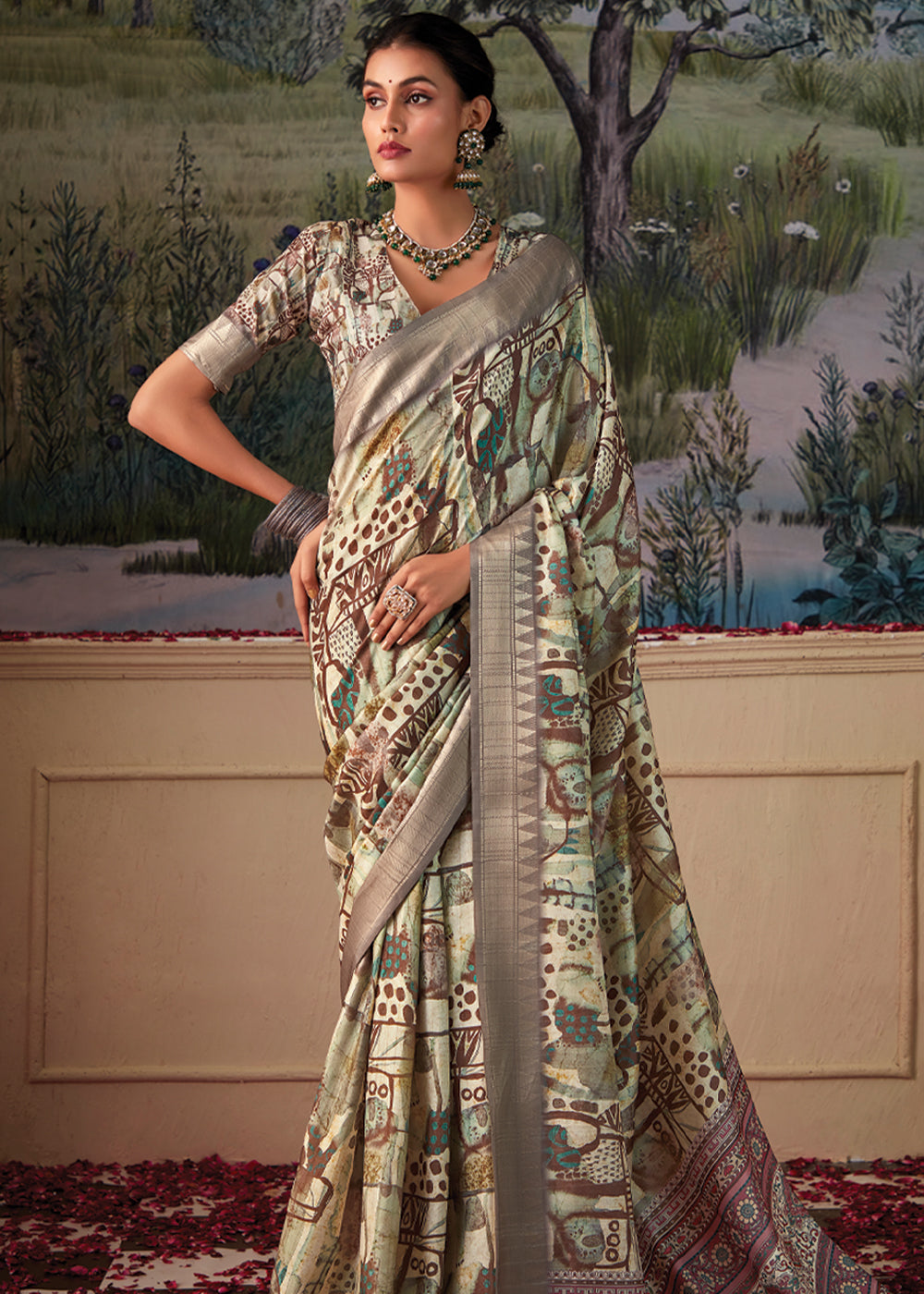 Buy MySilkLove Pablo Green Woven Banarasi Tussar Silk Saree Online