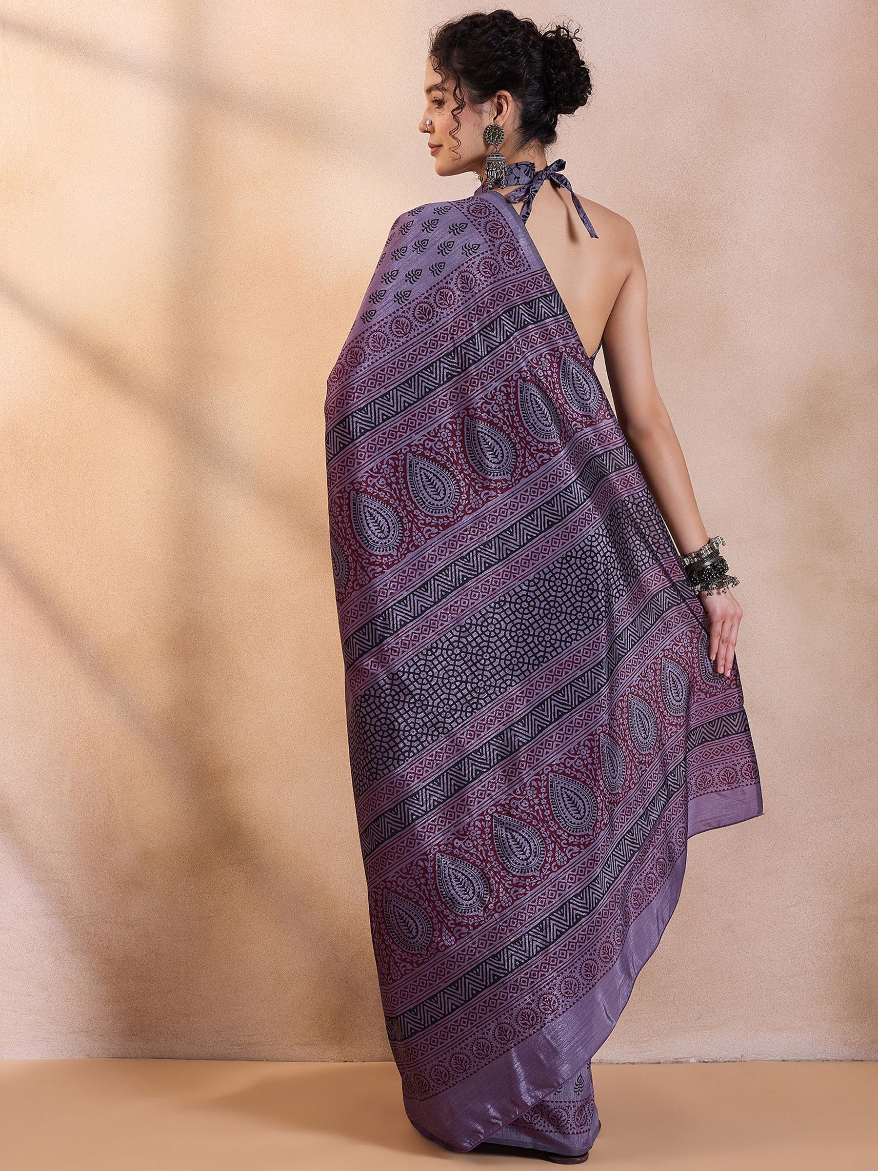 Buy MySilkLove Smoky Purple Printed Dola Silk Saree Online