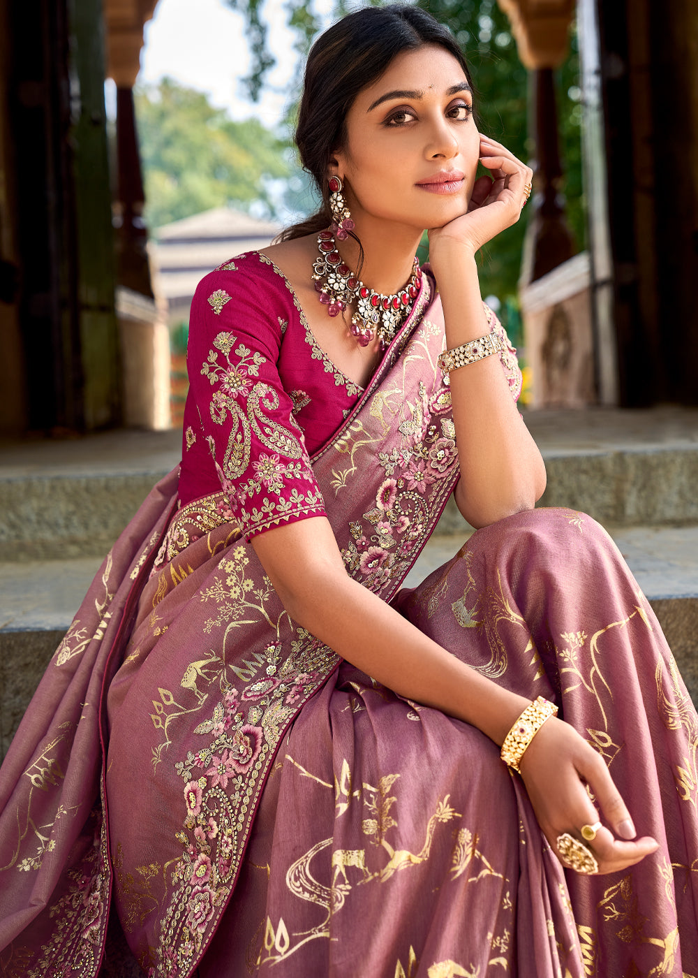 Buy MySilkLove Pirate Purple Woven Designer Banarasi Embroidered Silk Saree Online