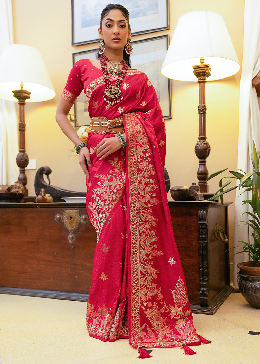 Buy MySilkLove Cardinal Red Woven Satin Silk Saree Online