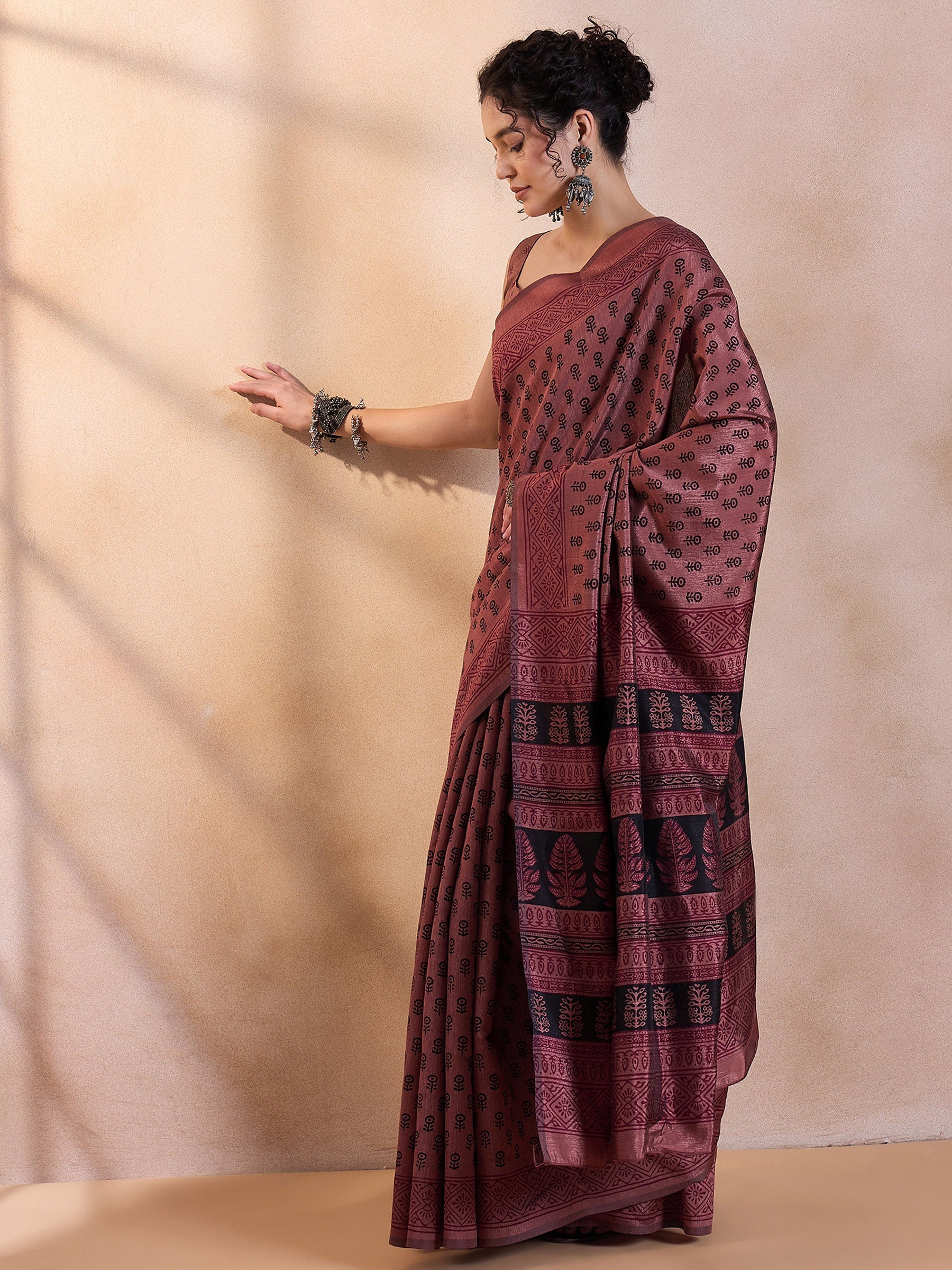 Buy MySilkLove Au Chico Brown Printed Dola Silk Saree Online