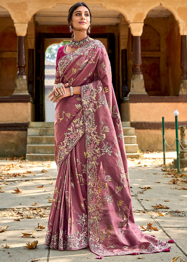 Pirate Purple Woven Designer Banarasi Embroidered Silk Saree