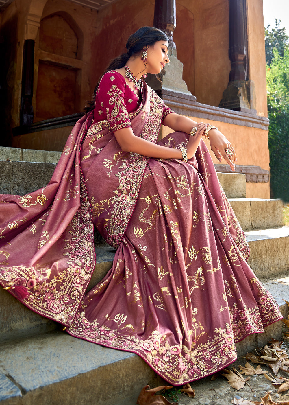 Buy MySilkLove Pirate Purple Woven Designer Banarasi Embroidered Silk Saree Online