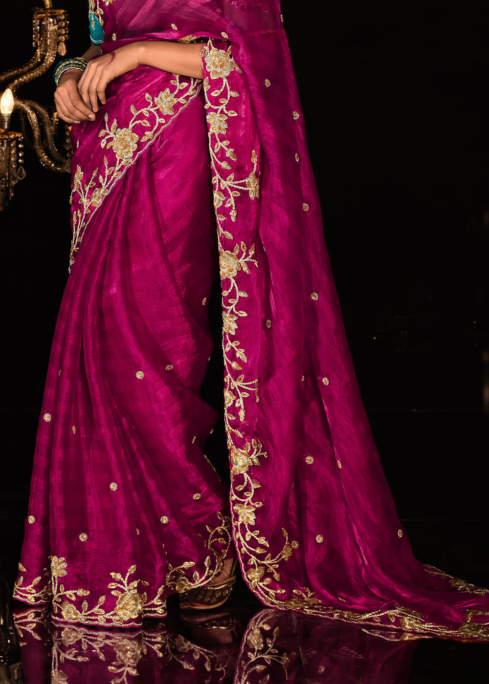 Buy MySilkLove Paprika Pink Embroidered Designer Satin Silk Saree Online