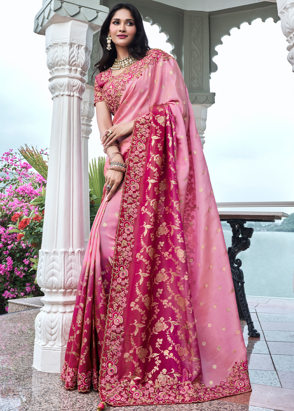 Buy MySilkLove Nude Pink Embroidered Designer Silk Saree Online