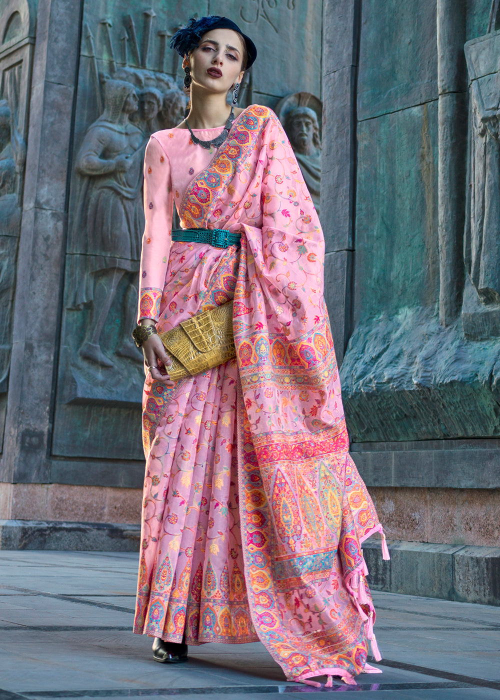 Buy MySilkLove Cupid Pink Jamawar Woven Organza Silk Saree Online