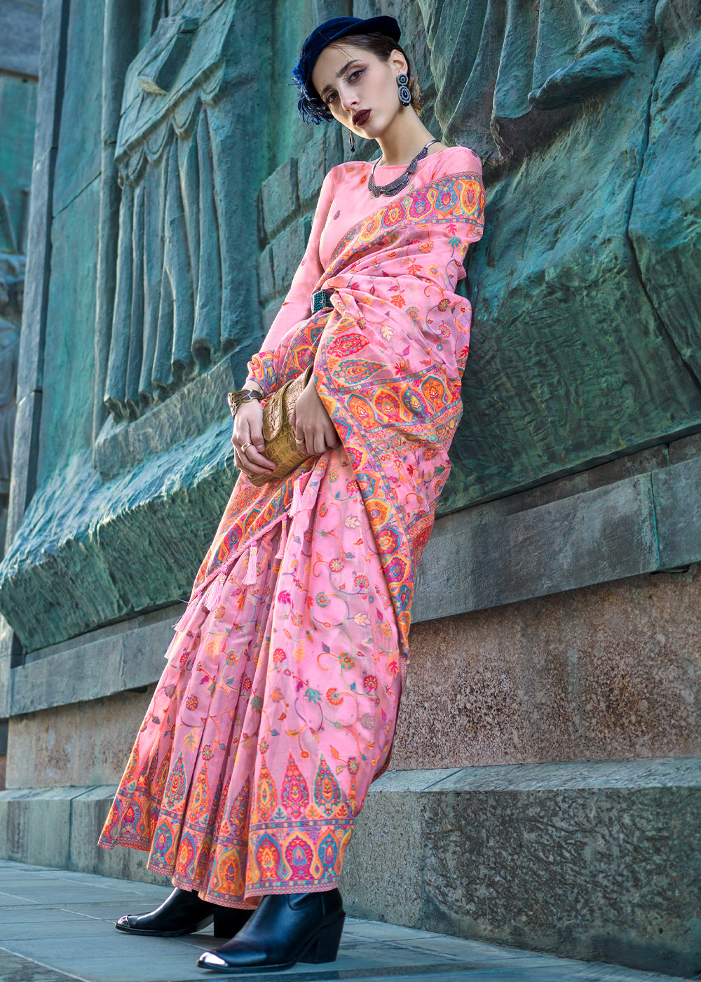 MySilkLove Cupid Pink Jamawar Woven Organza Silk Saree