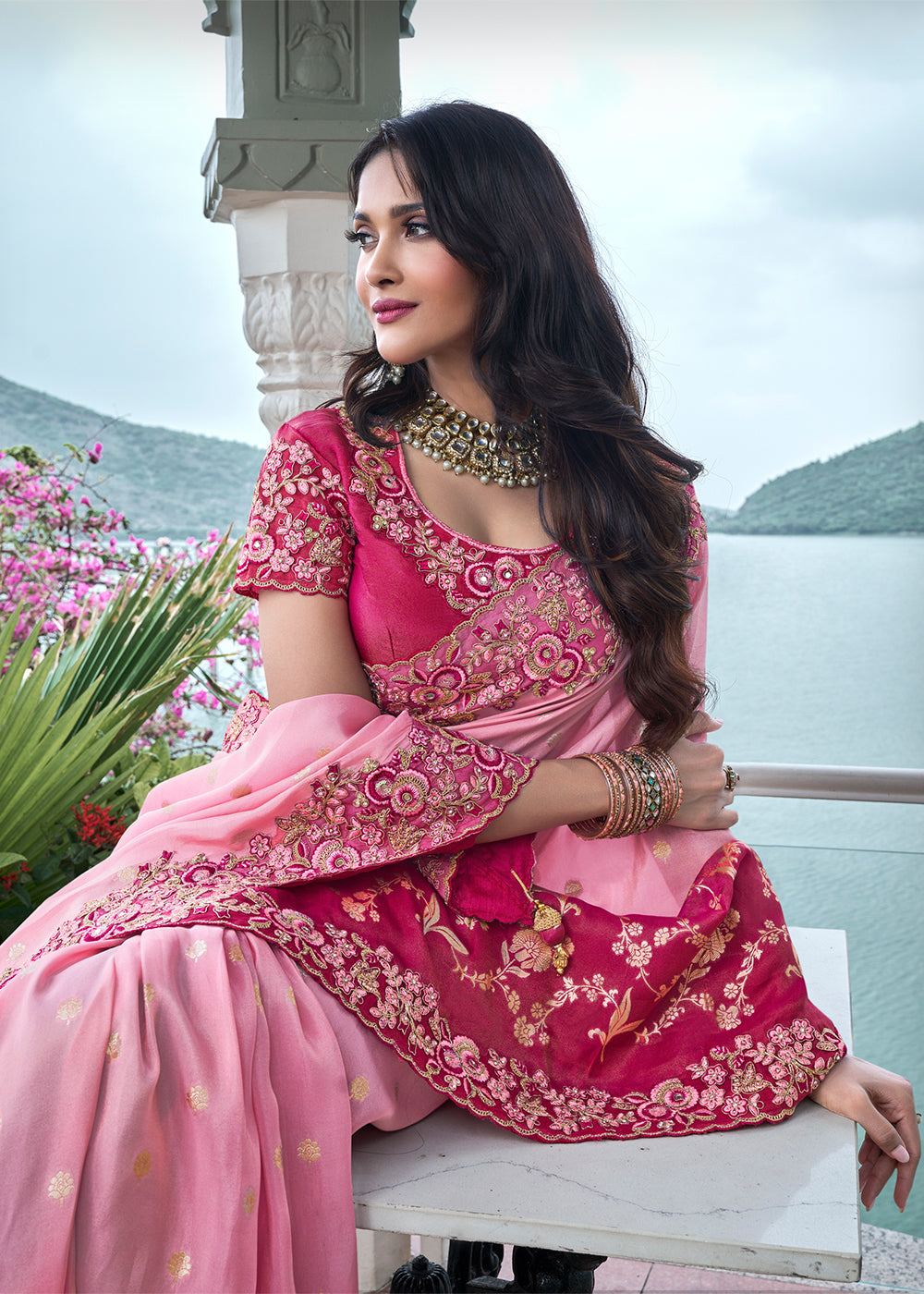 Buy MySilkLove Nude Pink Embroidered Designer Silk Saree Online