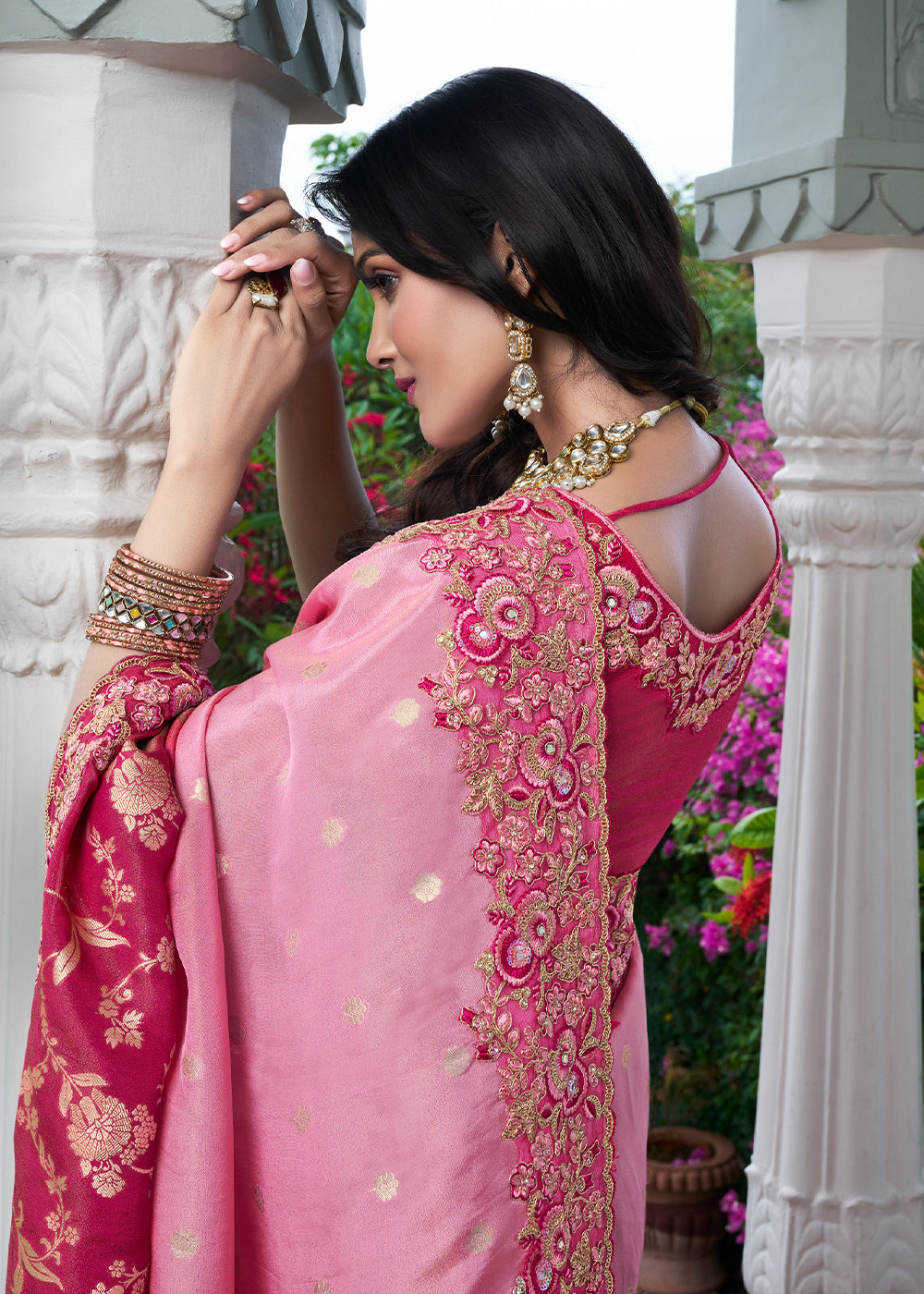 Buy MySilkLove Nude Pink Embroidered Designer Silk Saree Online