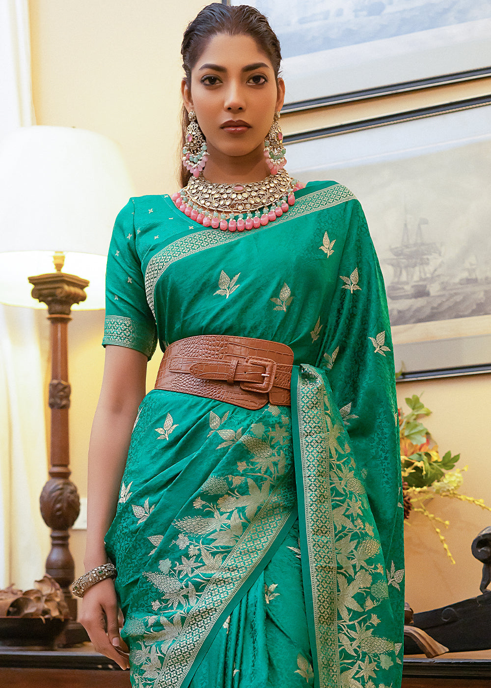 Buy MySilkLove Salem Green Woven Satin Silk Saree Online