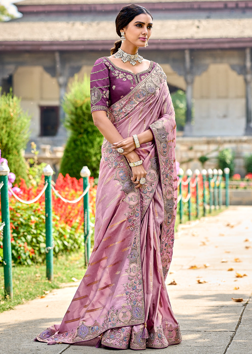Buy MySilkLove Persian Pink Woven Designer Banarasi Embroidered Silk Saree Online