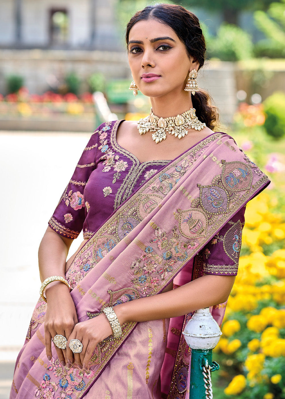 MySilkLove Persian Pink Woven Designer Banarasi Embroidered Silk Saree