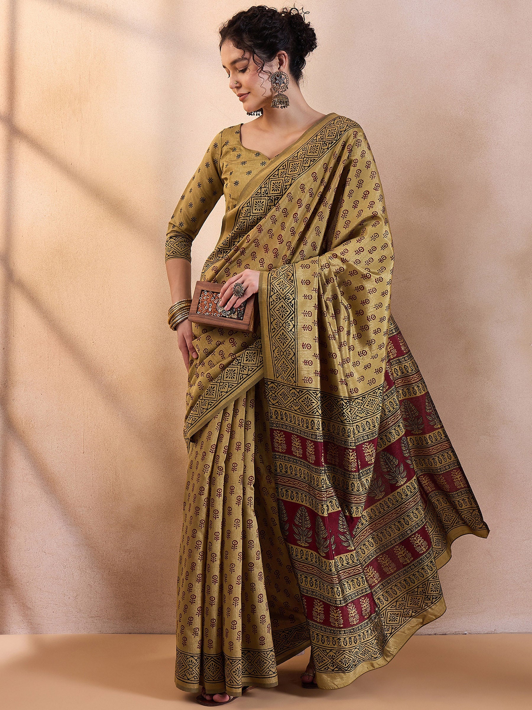 Buy MySilkLove Aureolin Yellow Printed Dola Silk Saree Online