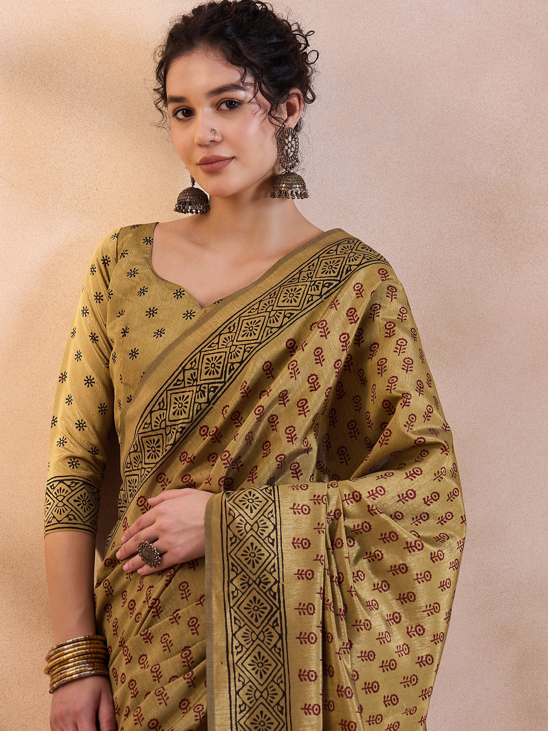 Buy MySilkLove Aureolin Yellow Printed Dola Silk Saree Online