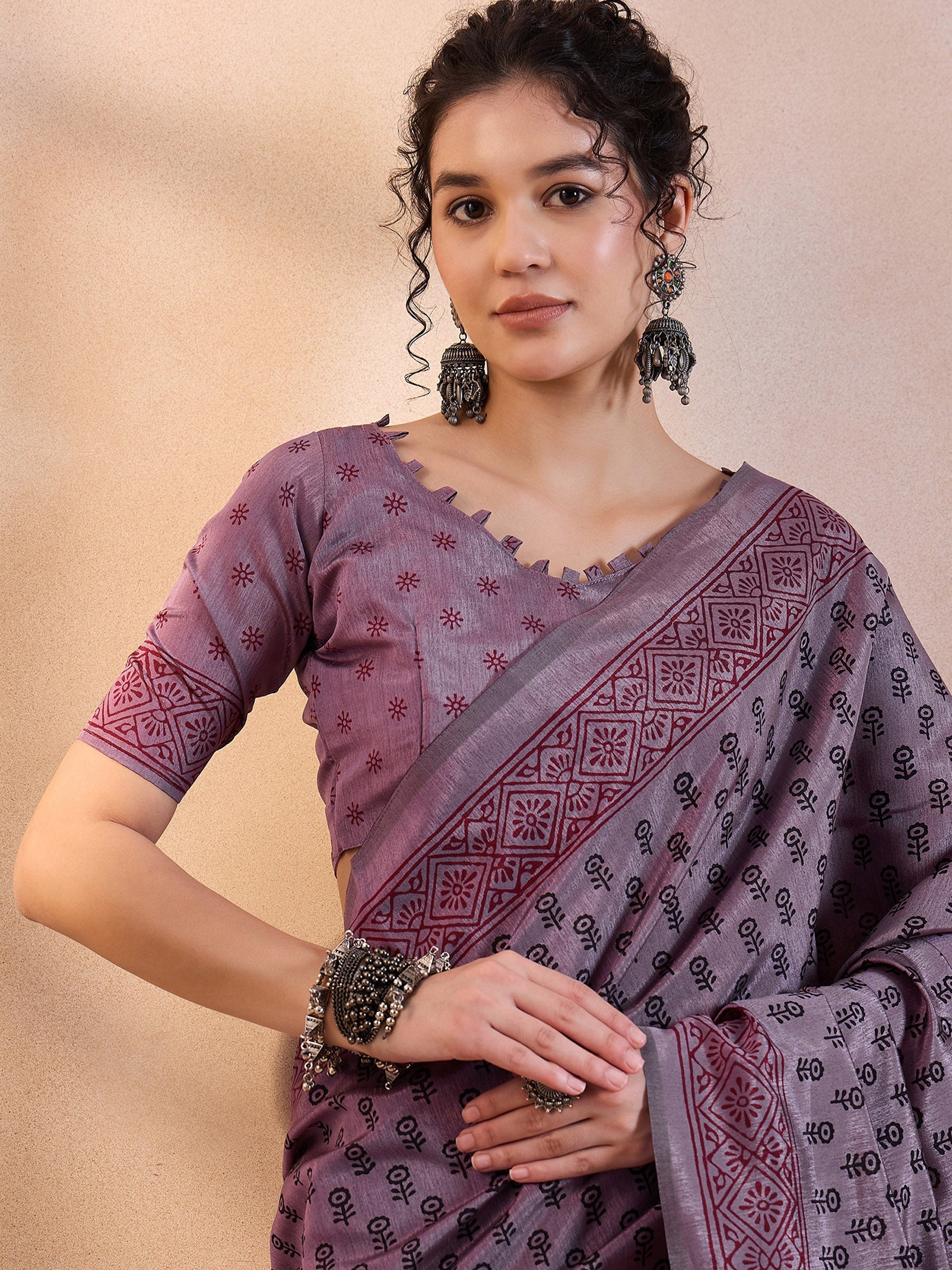 Buy MySilkLove London Hue Purple Printed Dola Silk Saree Online