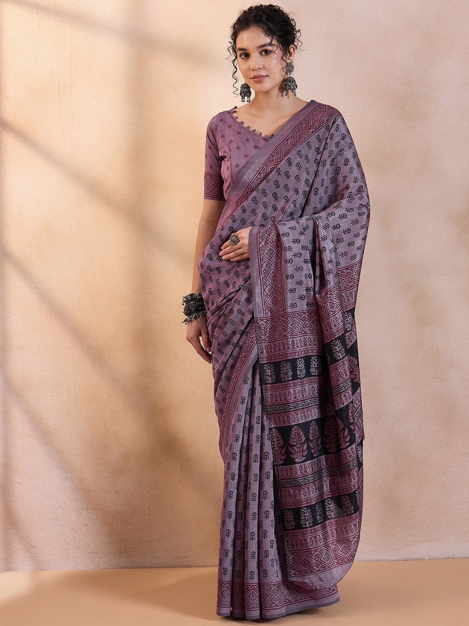 Buy MySilkLove London Hue Purple Printed Dola Silk Saree Online