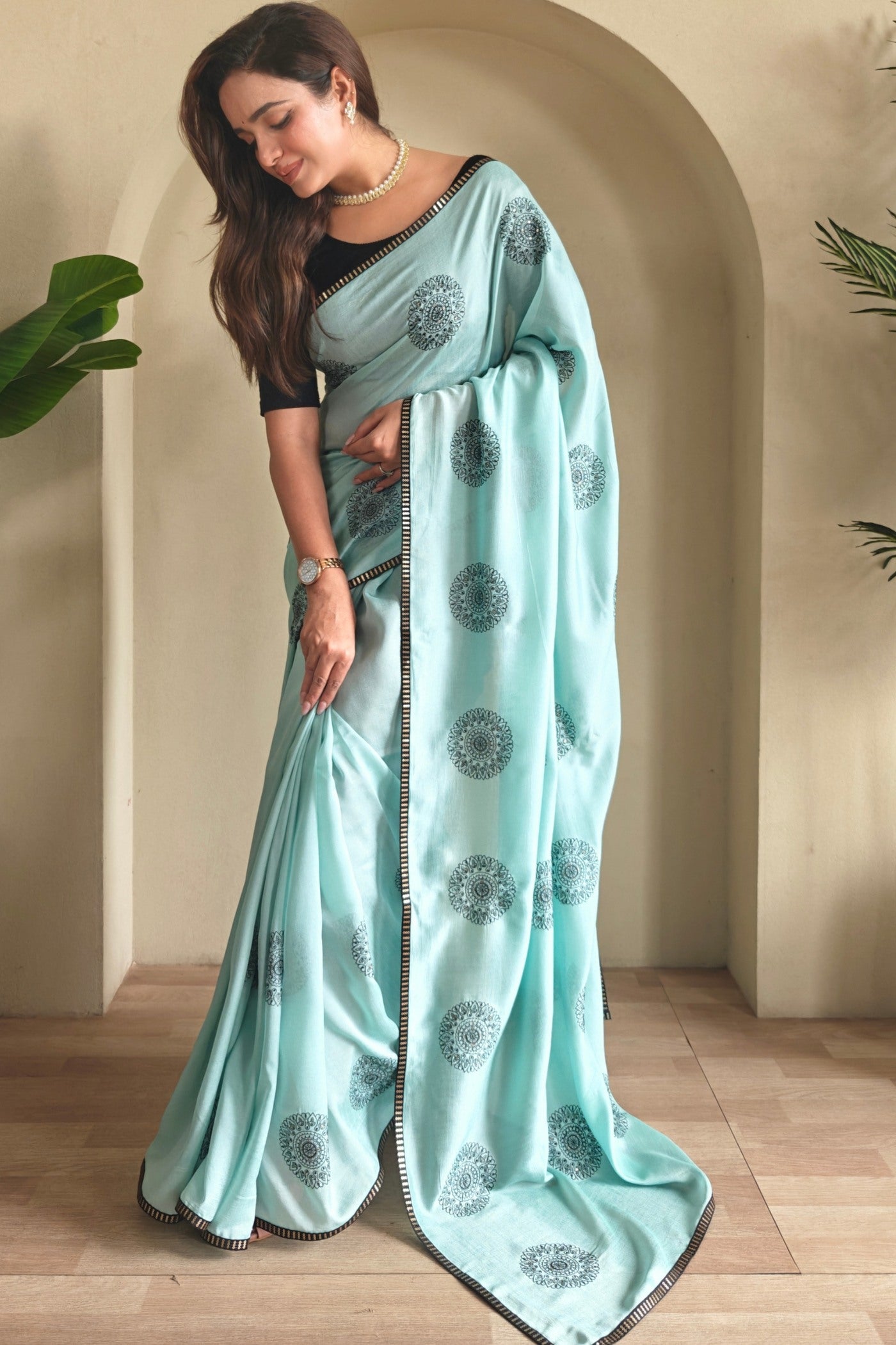Buy MySilkLove Sky Blue Printed Silk Saree Online